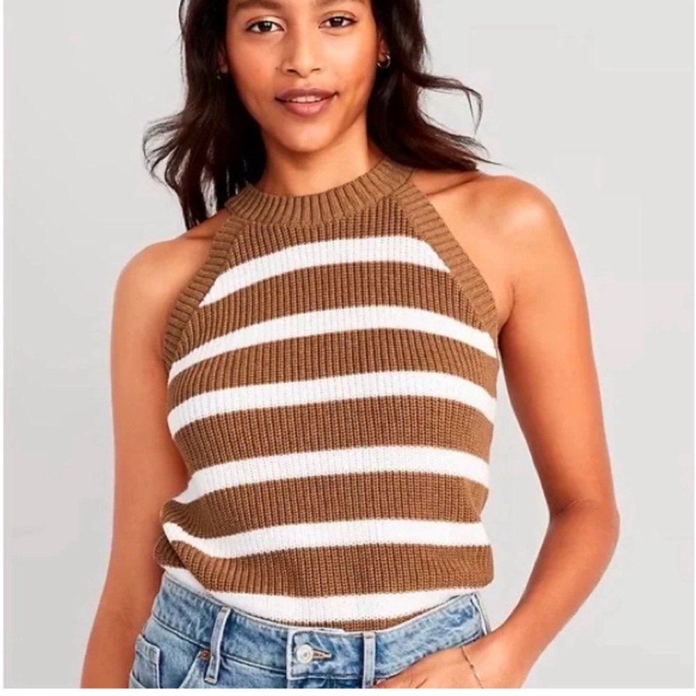 Old Navy Brown and White Striped Tank Top